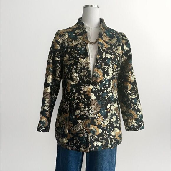 Soft Surroundings Jacket Womens Medium Brocade Asian Metallic Jacquard Viola - Picture 2 of 14